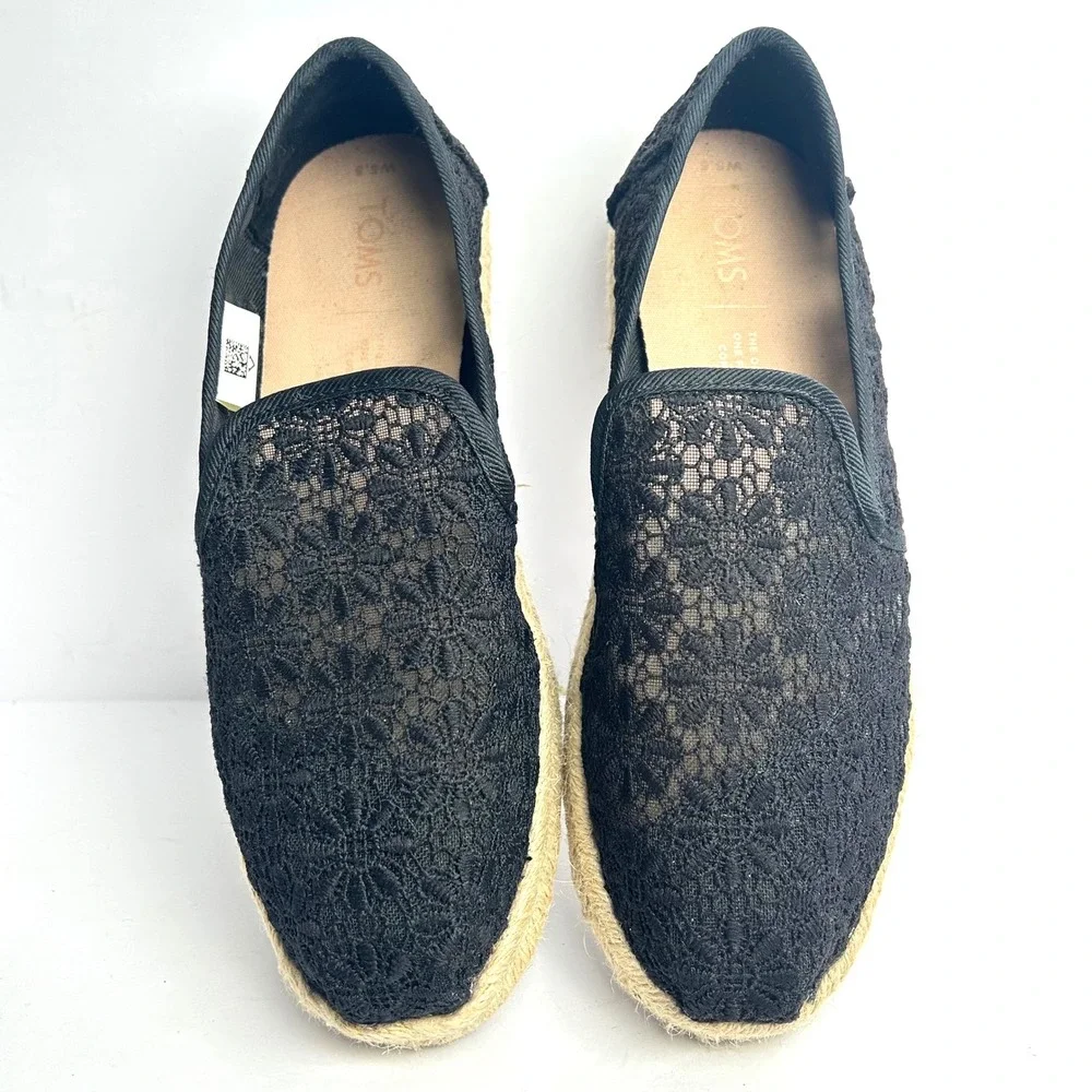 TOMS Black Lace Espadrille‎ Slip On Casual Shoes Women's Size 5.5